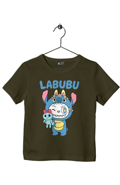 Футболка дитяча з принтом "Лабубу". Іграшка лабубу, лабубу, лабубу кока кола, мерч лабубу, мила, синя лабаба, смішна лабубу. 2070702