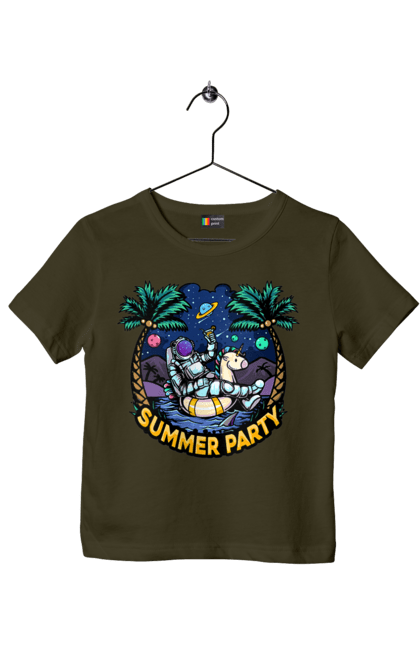 Children's t-shirt with prints Summer Party With Astronaut. Cosmonaut, space, summer. 2070702