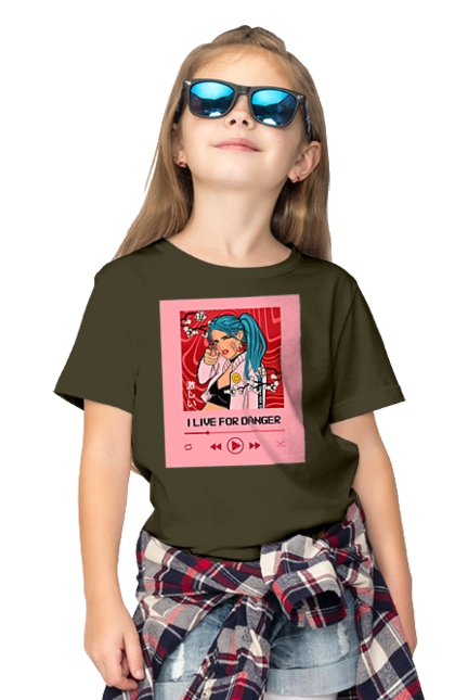 Children's t-shirt with prints I Live For Danger. Anime, music, pistol, turntable. 2070702