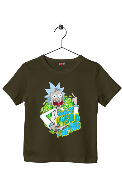 Children's t-shirt with prints Rick and Morty. Adventures, black humor, cartoon, rick, rick and morty, sci-fi, tragicomedy. 2070702