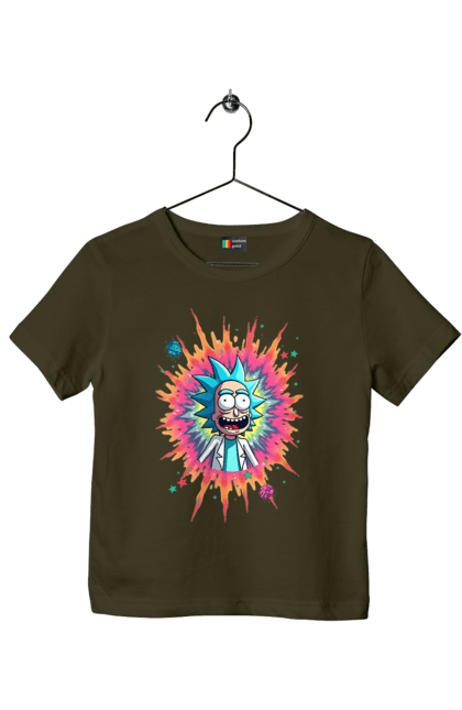 Children's t-shirt with prints Rick and Morty. Adventures, black humor, cartoon, rick, rick and morty, sci-fi, tragicomedy. 2070702