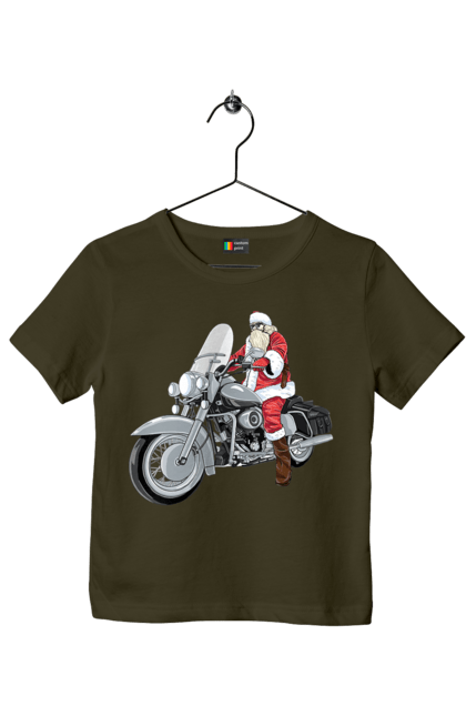 Футболка дитяча з принтом "Санта На Мотоциклі". Мотоцикл, новий рік, санта, свято. 2070702
