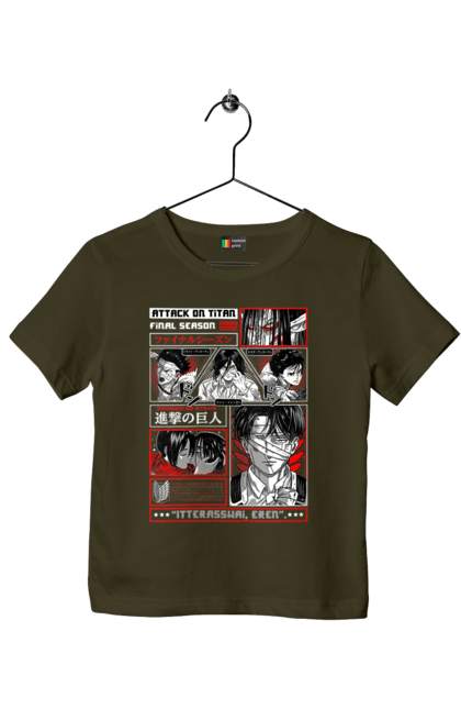 Children's t-shirt with prints Attack on Titan. Action film, anime, attack on titan, dark fantasy, drama, eren, eren jaeger, manga, post-apocalyptic. 2070702