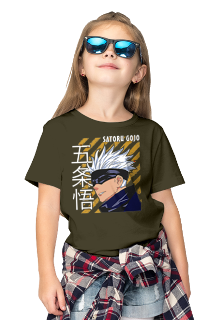 Children's t-shirt with prints Jujutsu Kaisen Gojo. Anime, dark fantasy, gojo, jujutsu kaisen, magic battle, manga, mystic. 2070702