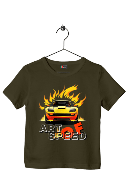 Children's t-shirt with prints Car on fire. Car, fire, speed, sport car, sports car. 2070702