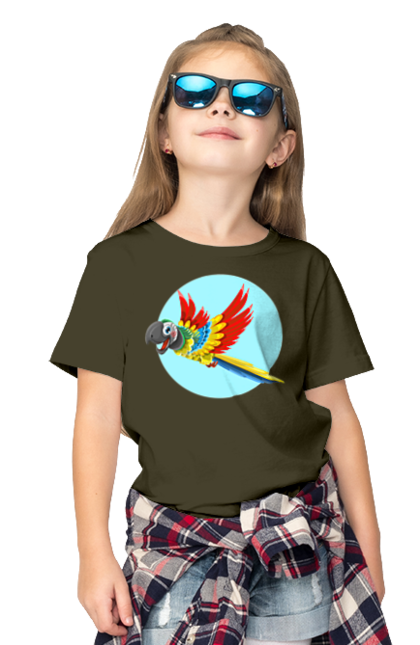 Children's t-shirt with prints Parrot. Cockatoo, colored parrot, colorful parrot, flying parrot, parrot. 2070702