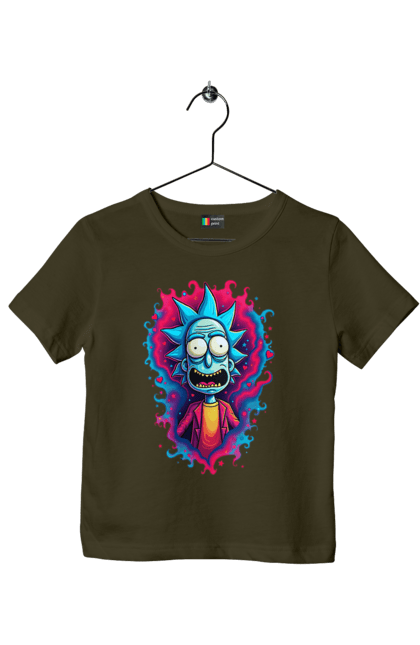 Children's t-shirt with prints Rick and Morty. Adventures, black humor, cartoon, rick, rick and morty, sci-fi, tragicomedy. 2070702