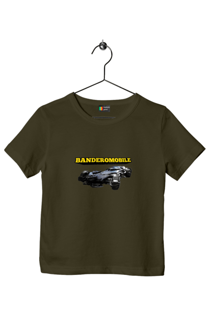 Футболка дитяча з принтом "Бандеромобіль". Бандера, бандеромобіль, бетмобіль, військова техніка, зсу, супер автомобіль. 2070702