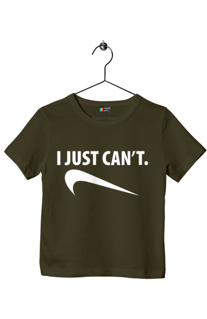 Children's t-shirt with prints I just can't. Demotivator, i can`t, motivation, nike, phrase, sport. 2070702