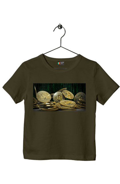 Футболка дитяча з принтом "Біткойн". Багатство, біткойн, валюта, гроші, криптовалюта, курс, майнінг, матриця, монета, розкіш, цифровий світ. 2070702