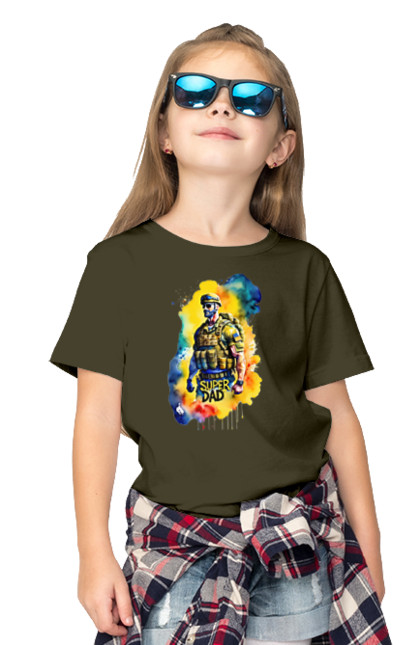 Футболка дитяча з принтом "Супер тато ЗСУ". День батька, день тата, зсу, люблю тата, супер, супер тато, супер тато зсу, тато, тато зсу, україна. 2070702