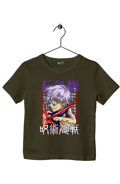 Children's t-shirt with prints Jujutsu Kaisen Gojo. Anime, dark fantasy, gojo, jujutsu kaisen, magic battle, manga, mystic. 2070702