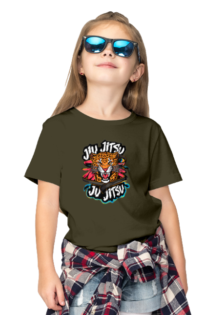 Children's t-shirt with prints Jujutsu. Animal, japan, jiu jitsu, jujutsu, leopard, martial arts, ninja, samurai, sport. 2070702