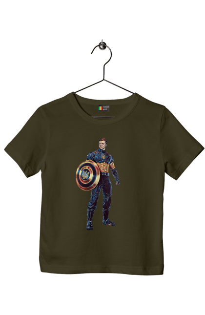 Футболка дитяча з принтом "Капітан Україна Зеленський арт". Володимир зеленський, зеленський, капітан америка, капітан україна, україна. 2070702
