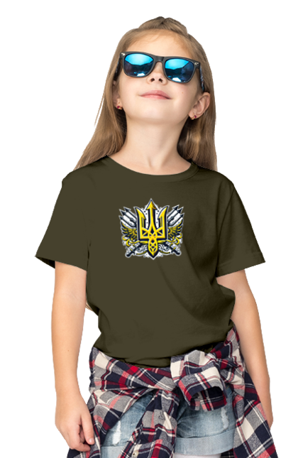 Футболка дитяча з принтом "Символіка україни". Герб, патріотичні зображення, символіка, тризуб, україна. 2070702