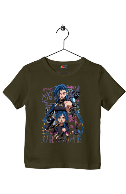 Футболка детская с принтом Аркейн. Arcane, fortiche, league of legends, riot games, аркейн, вай, джинкс, мультсериал, фэнтези. 2070702
