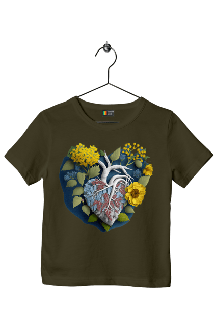 Футболка дитяча з принтом "Серце квіти". Люблю україну, перемога україни, серце, символи україни, соняшник, традиції україни, україна. 2070702