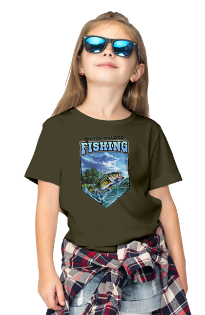 Children's t-shirt with prints Keep Calm and Go Fishing. Fishing, for fishermen, for men, hobby, hunters and fishermen, nature. 2070702