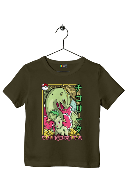 Children's t-shirt with prints Pokemon Chikorita. Anime, chikorita, games, nintendo, pokemon, pokemon go. 2070702