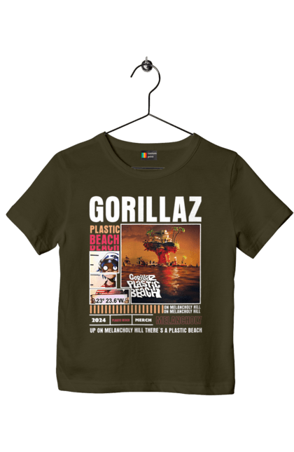 Children's t-shirt with prints Gorillaz. Electronics, gorillaz, group, hip-hop, music, rock. 2070702