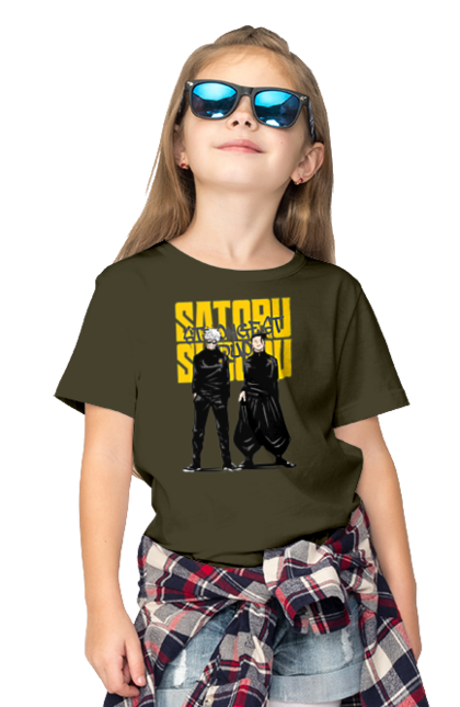 Children's t-shirt with prints Jujutsu Kaisen Gojo and Geto. Anime, dark fantasy, geto, gojo, jujutsu kaisen, magic battle, manga, mystic, suguru geto. 2070702