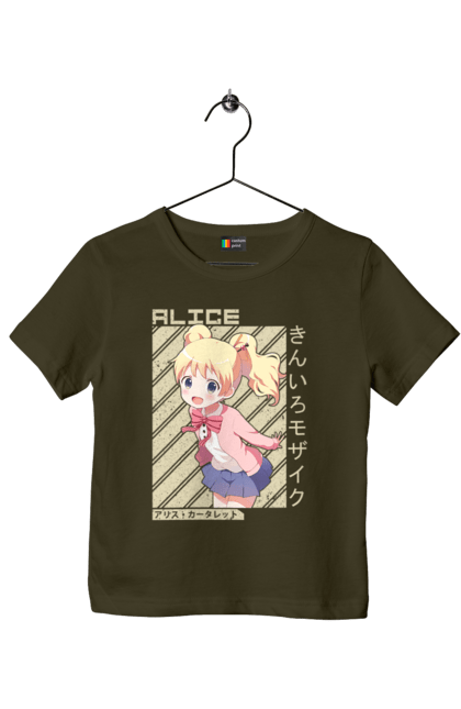 Children's t-shirt with prints Kiniro Mosaic Alice Cartelet. Alice, alice cartelet, anime, gold mosaic, kiniro mosaic, kinmoza, manga. 2070702