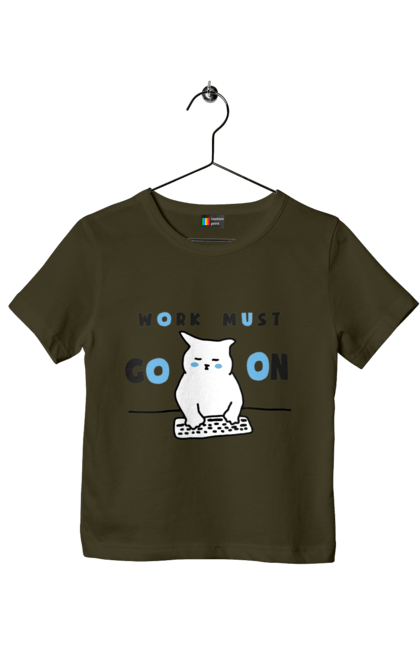 Children's t-shirt with prints Work must go on. Cat, cats, work. 2070702