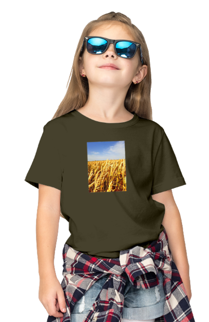 Футболка дитяча з принтом "Україна". Голубизна, красота, небо, поле, природа, пшеница. 2070702