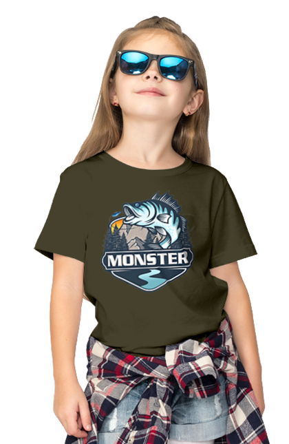 Children's t-shirt with prints Fishing. Fisherman, fishing, hobby, monster. 2070702