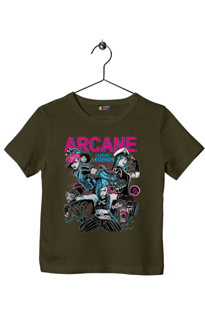 Children's t-shirt with prints Arcane. Animated series, arcane, fantasy, fortiche, jinx, league of legends, riot games, wai. 2070702