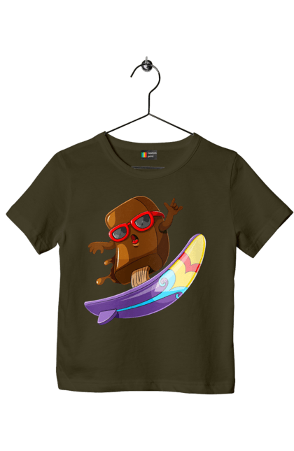 Футболка дитяча з принтом "Мороженко На Серфі". Літо, морозиво, окуляри, серфінг. 2070702