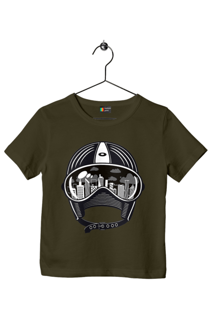 Children's t-shirt with prints Helmet And City. City, helmet, speed. 2070702