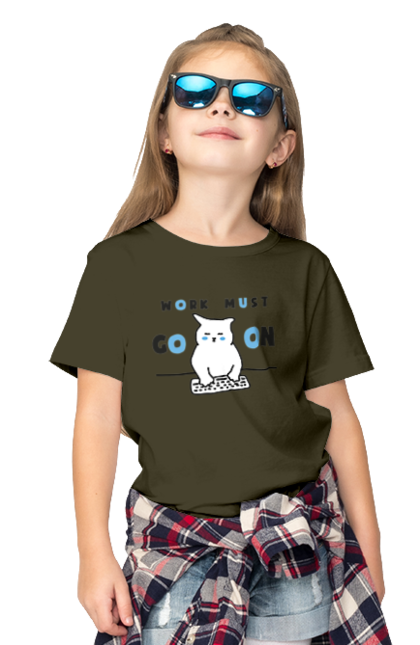 Children's t-shirt with prints Work must go on. Cat, cats, work. 2070702
