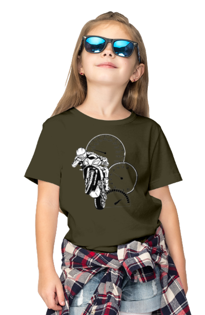 Children's t-shirt with prints Motorcycle Speed Black. Moto, motorcycle, overclocking, speed. 2070702