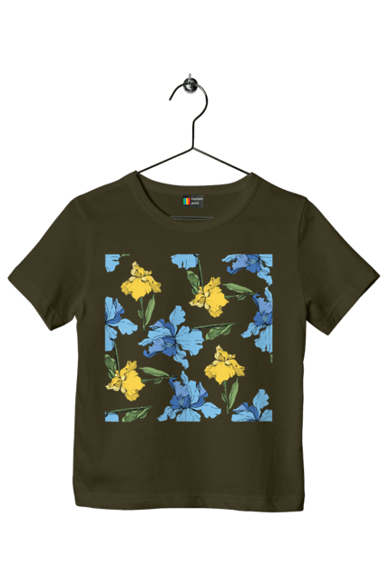 Children's t-shirt with prints Iris flowers. Andreyanush, birthday, birthday present, gift for mom, march 8, mother`s day, spring, spring gift, summer, summer gift. 2070702