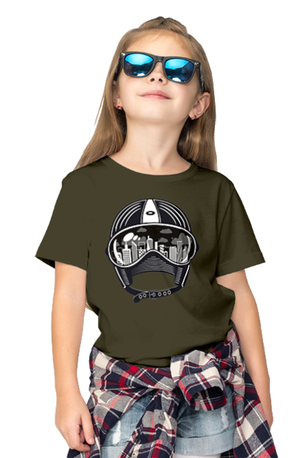 Children's t-shirt with prints Helmet And City. City, helmet, speed. 2070702