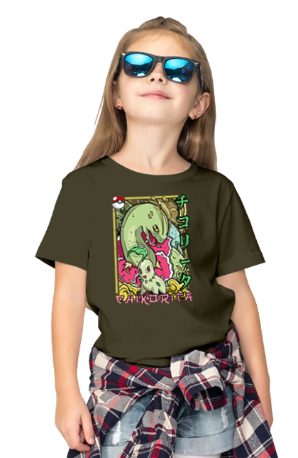 Children's t-shirt with prints Pokemon Chikorita. Anime, chikorita, games, nintendo, pokemon, pokemon go. 2070702