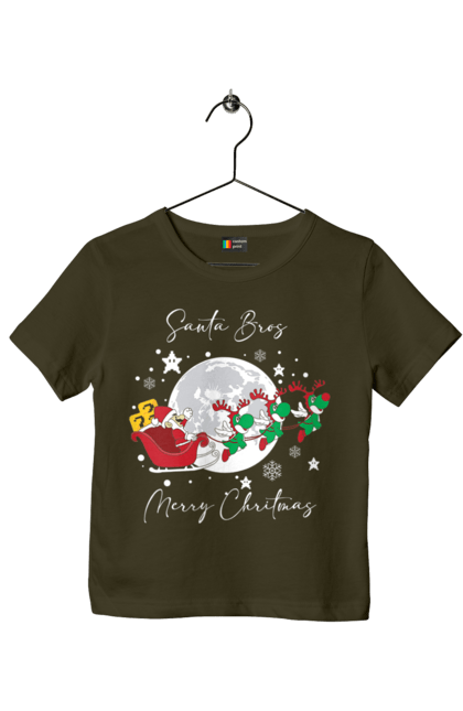 Children's t-shirt with prints Super Mario Bros: Merry Christmas. Character, christmas, game, mario, mario bros, merry christmas, nintendo, santa claus, super mario bros. 2070702