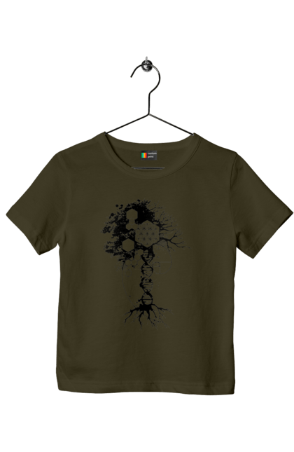 Футболка дитяча з принтом "Древо життя". Геном людини, дерево життя, золотий перетин, квітка життя, сакральна геометрія, таємниця світобудови, таємниця числа фібоначчі, число бога, число фібоначчі. 2070702