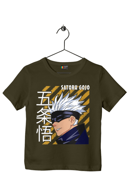 Children's t-shirt with prints Jujutsu Kaisen Gojo. Anime, dark fantasy, gojo, jujutsu kaisen, magic battle, manga, mystic. 2070702