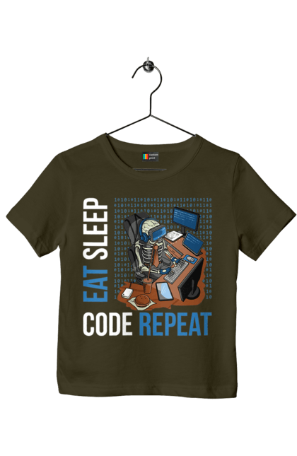 Children's t-shirt with prints Eat Sleep Code Repeat. Code, code repeat, developer, eat sleep, it specialist, java, javascript, php, programmer, python. 2070702