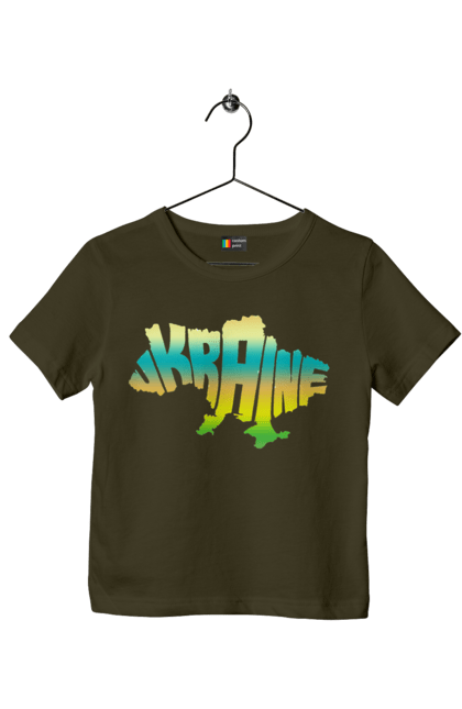 Футболка дитяча з принтом "Україна силует кольоровий". Карта україни, люблю україну, силует україни, символ україни, україна, українська символіка. 2070702