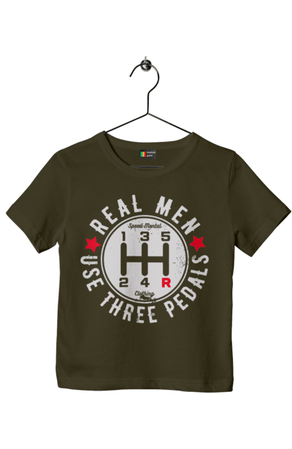 Футболка детская с принтом Настоящие мужчины используют три педали. Авто юмор, автомобиль, для автолюбителей, для автомобилиста, коробка передач, мем, механика, прикольная, юмор. 2070702