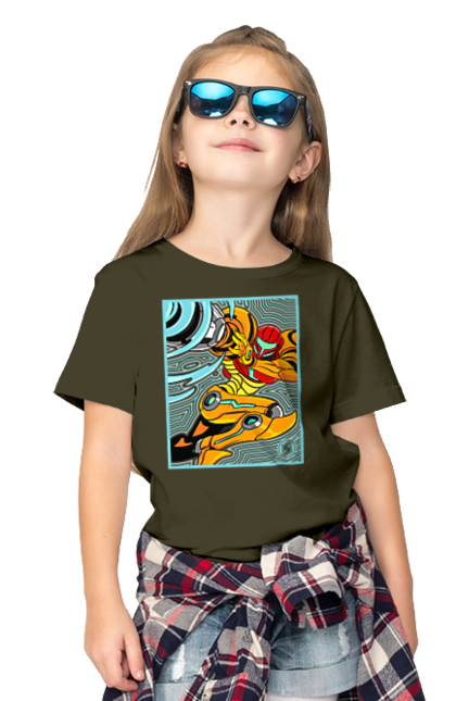 Children's t-shirt with prints Metroid Samus Aran. Game, head hunter, heroine, metroid, power suit, samus aran, video game. 2070702