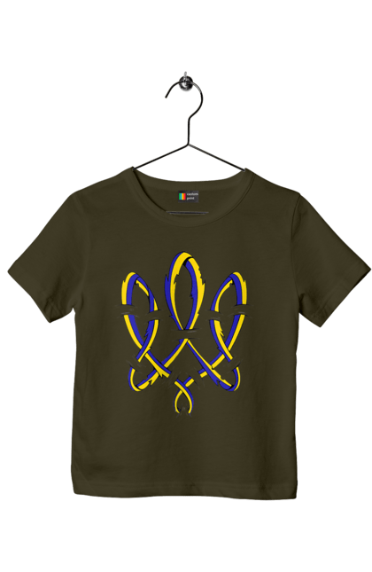 Футболка дитяча з принтом "Тризуб України герб". Воля, герб, символ україни, тризуб, тризуб україни, тризуб україни герб, україна, українська символіка. 2070702