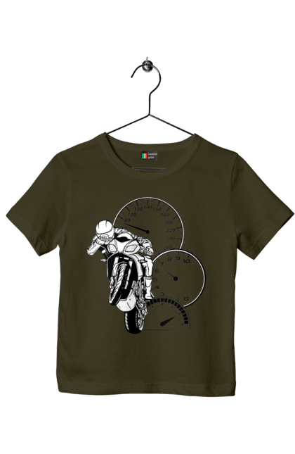 Children's t-shirt with prints Motorcycle Speed Black. Moto, motorcycle, overclocking, speed. 2070702
