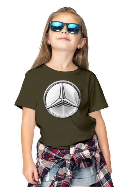 Children's t-shirt with prints Mercedes Benz Logo Metallic. Avto, cars, mercedes, mercedes-benz, mercedes-benz logo. 2070702