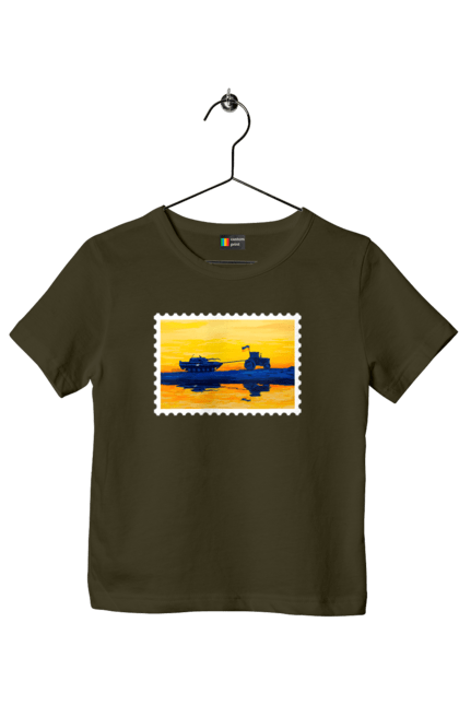 Футболка дитяча з принтом "Нова марка, трактор що тягне танк". Добрий вечір, доброго вечора, марка, марка україни, марка укрпочта, ні війні, трактор тягне танк, тракторні війська, укрпочта. 2070702