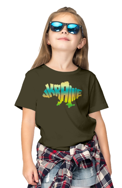 Футболка дитяча з принтом "Україна силует кольоровий". Карта україни, люблю україну, силует україни, символ україни, україна, українська символіка. 2070702