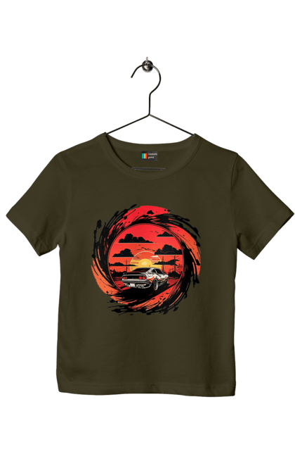 Футболка дитяча з принтом "Феррарі на заході сонця". Авто, автомобіль, машини, феррарі. 2070702